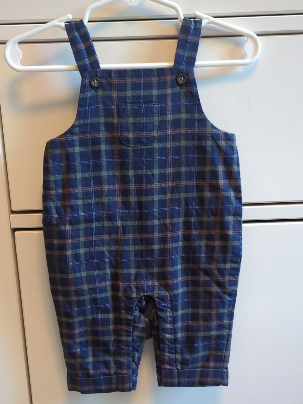 Janie and Jack Navy and Green Plaid Overalls